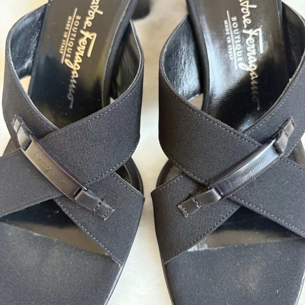 Salvatore Ferragamo Black Slip-On Heeled Sandals | 6.5 2 A - Picture 6 of 13